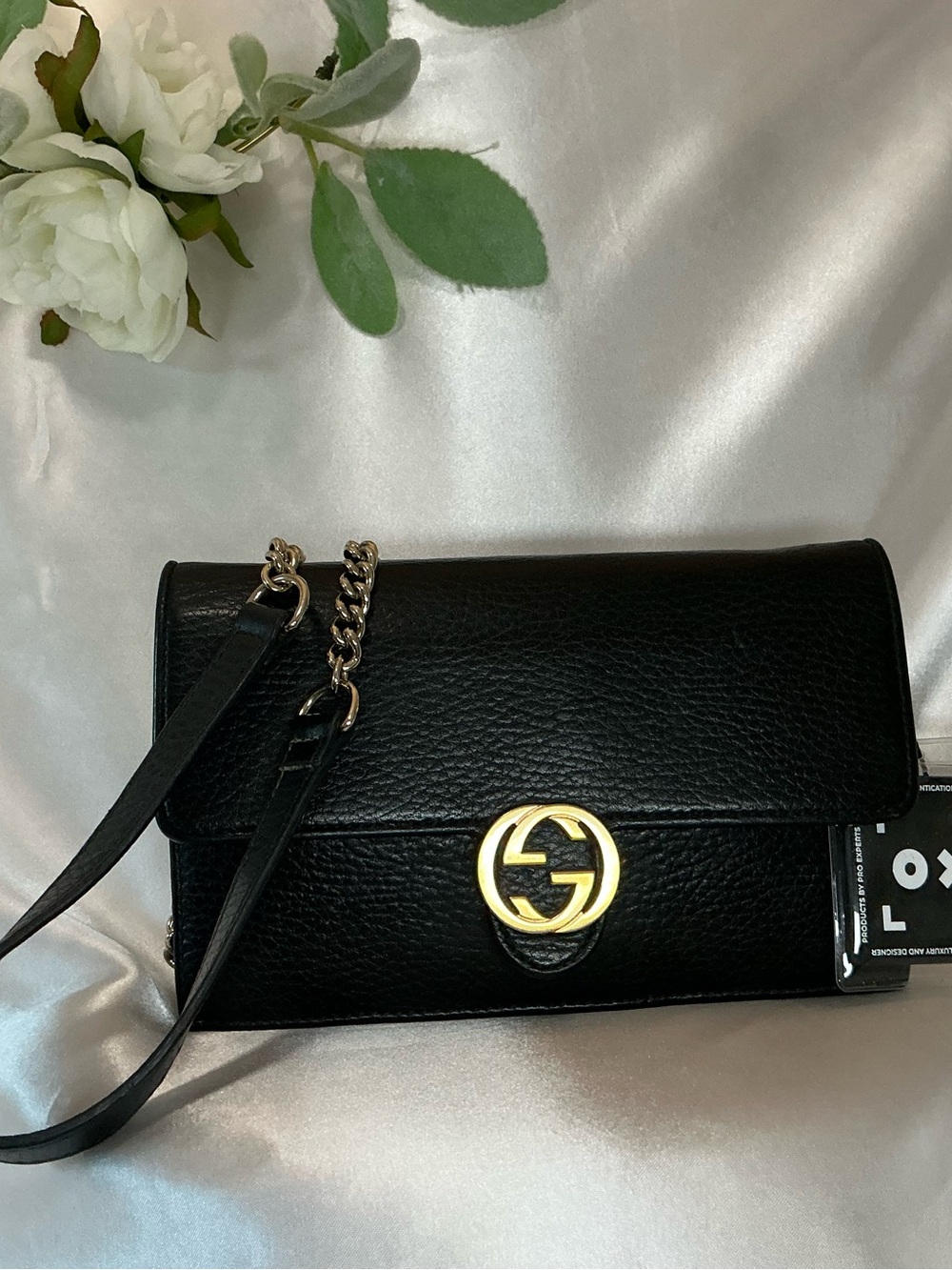 Preloved Great Gucci Black Leather Interlocking G Crossbody Bag w COA